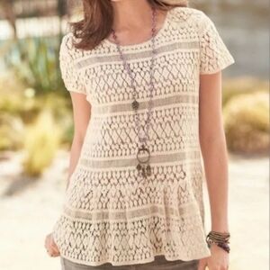 Sundance Cream Cotton Lace Crochet Peplum Knit Top Size Large